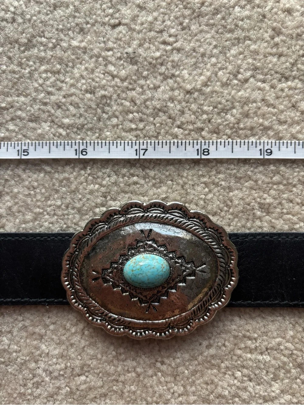 R.J. Graziano Black Leather Belt with Turquoise Conchos